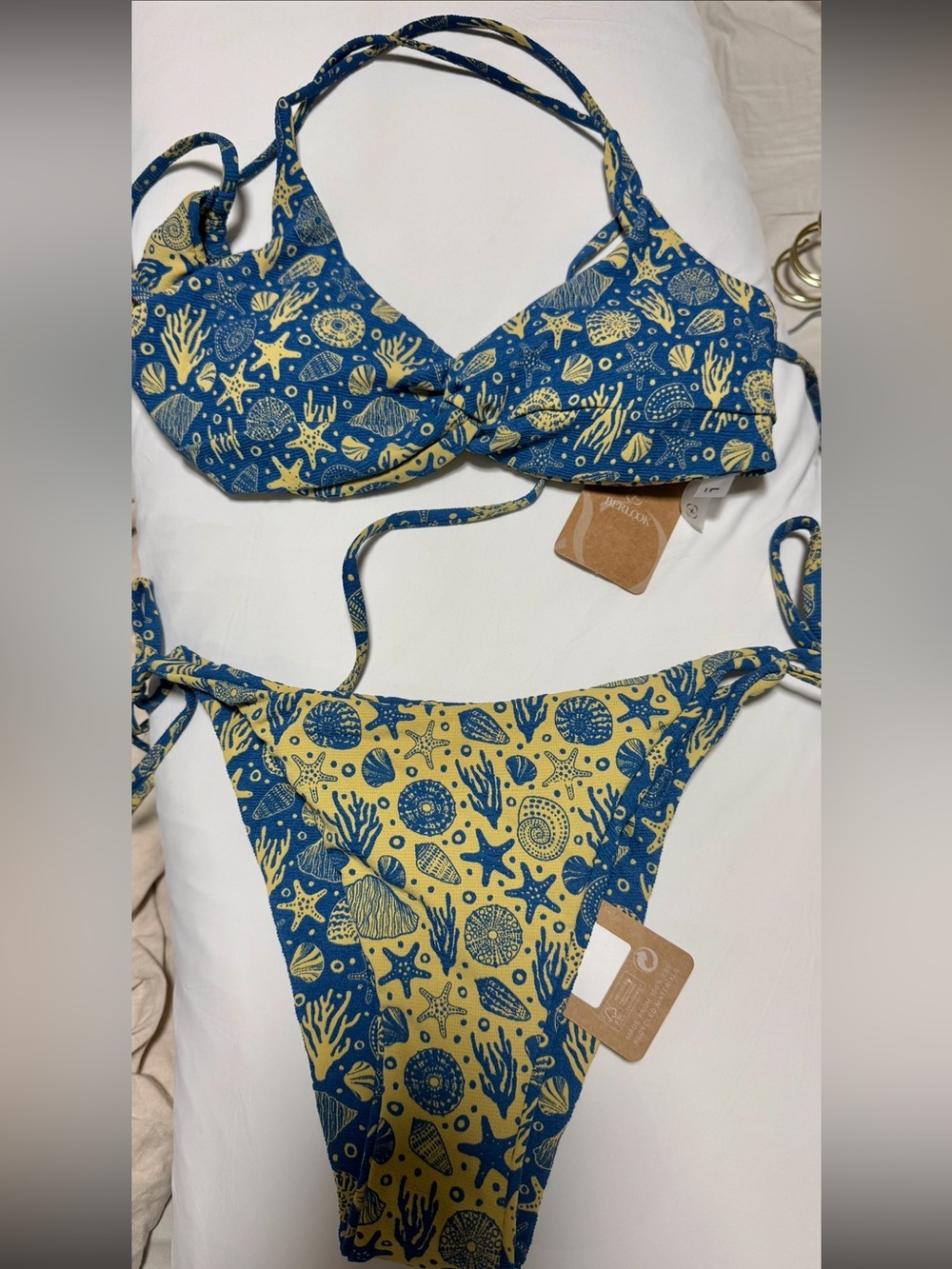 Women’s Reversible Blue & Yellow Seashell Print Bikini